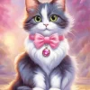 Cat With Pink Bow Diamond Painting