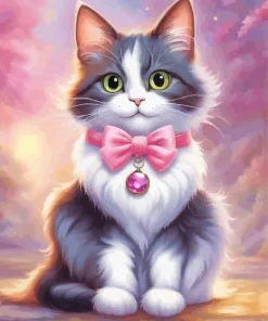 Cat With Pink Bow Diamond Painting