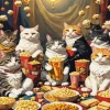 Cats Eating Popcorn Diamond Painting