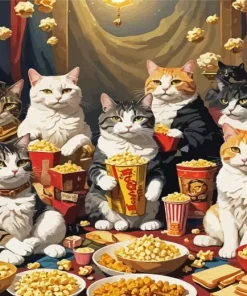 Cats Eating Popcorn Diamond Painting