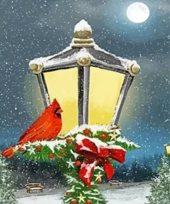 Christmas Cardinal On Lantern Diamond Painting