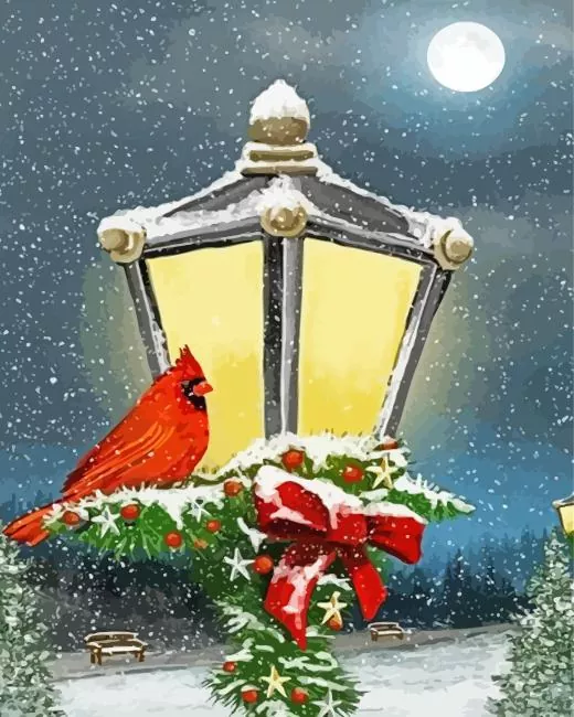 Christmas Cardinal On Lantern Diamond by Numbers Christmas Cardinal On Lantern Diamond Painting