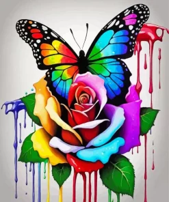 Colorful Butterfly On Rose Diamond Painting
