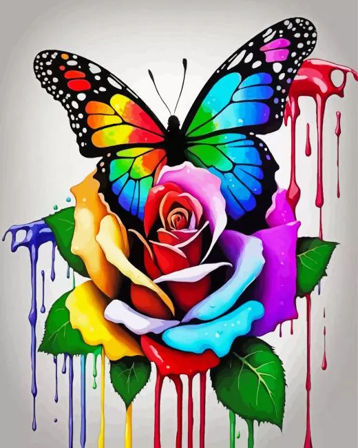 Colorful Butterfly On Rose Diamond Paints Colorful Butterfly On Rose Diamond Painting