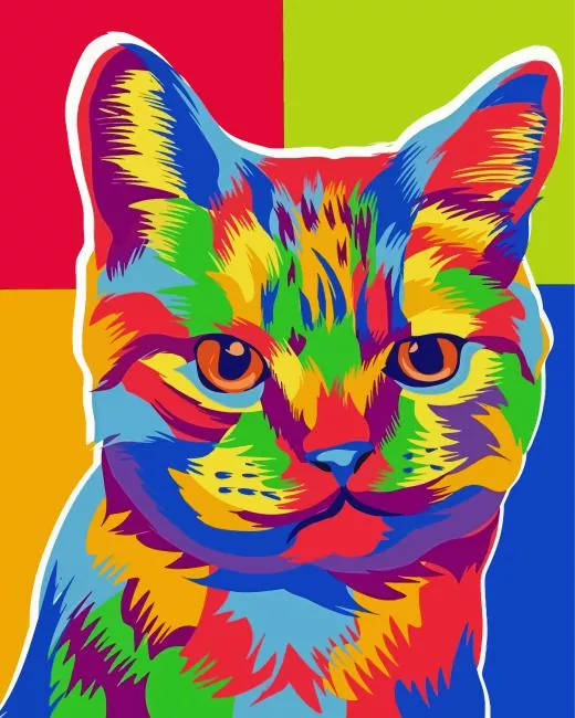 Colorful Pop Art Cat Diamond With Numbers Colorful Pop Art Cat Diamond Painting