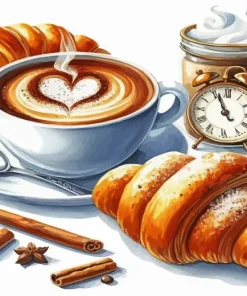 Croissant With Cappuccino Diamond Painting