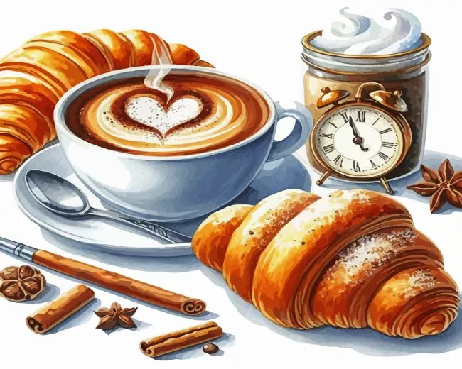 Croissant with cappuccino Diamond Dotz Croissant With Cappuccino Diamond Painting
