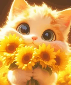 Cute Cat and Sunflowers Diamond Painting