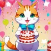 Cute Cat Holding A Cake Diamond Painting