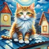 Cute Cat On Roof Diamond Painting