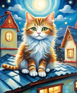 Cute Cat On Roof Diamond Painting
