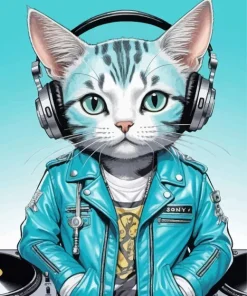 Dj Cat Wearing Headphones Diamond Painting