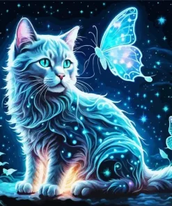 Fantasy Cat And Butterfly Diamond Painting