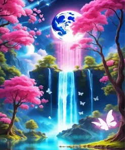 Fantasy Moonlight Waterfall Diamond Painting