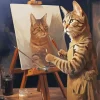 Female Cat Painting Herself Diamond Painting
