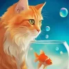 Ginger Cat And Fish Bowl Diamond Painting