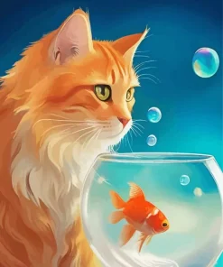 Ginger Cat And Fish Bowl Diamond Painting