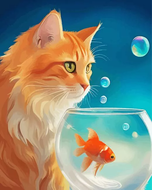 Ginger cat and fish bowl Diamond Paintings Ginger Cat And Fish Bowl Diamond Painting