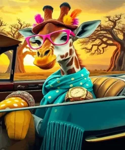 Giraffe In Car Diamond Painting