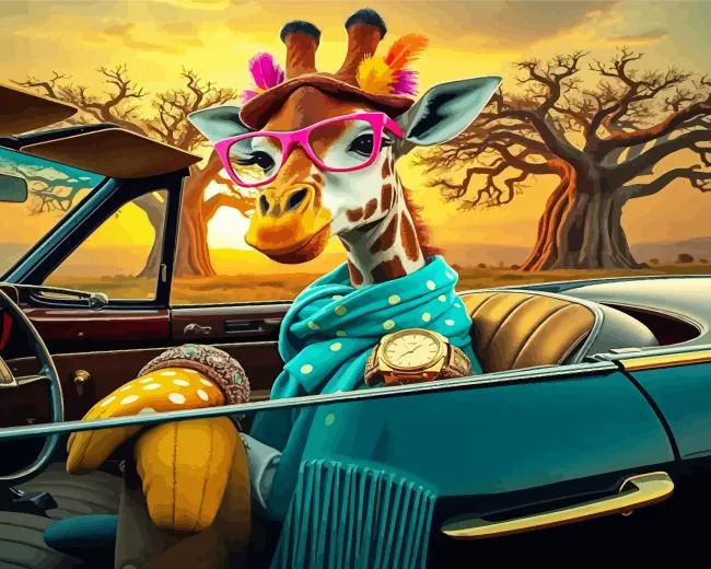 Giraffe In Car Diamond Paintings Giraffe In Car Diamond Painting