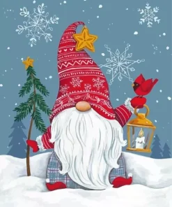 Gnome And Red Cardinal Diamond Painting