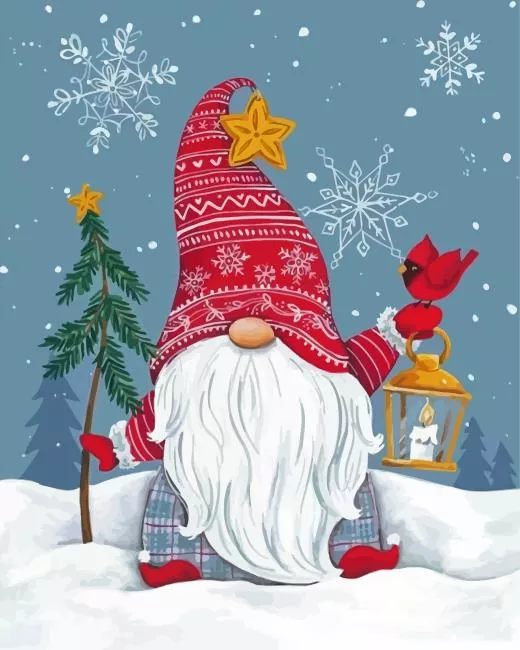 Gnome and red cardinal Diamond Paintings Gnome And Red Cardinal Diamond Painting