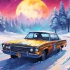 Golden Car In Snow Diamond Painting