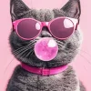 Grey Cat Blowing Bubble Gum Diamond Painting