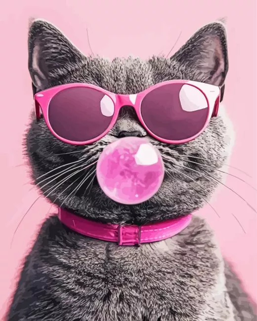 Grey cat blowing bubble gum Diamond Paintings Grey Cat Blowing Bubble Gum Diamond Painting