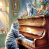 Grey Cat Playing Piano Diamond Painting