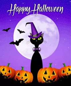 Halloween Cat and Bats Diamond Painting