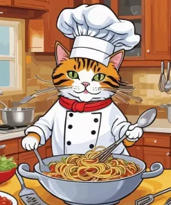 Italian Cartoon Cat Chef Diamond Painting