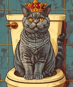 King Cat Sitting On A Toilet Diamond Painting