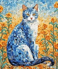 Mosaic Cat And Sunflowers Diamond Painting