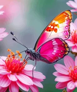 Pink Butterfly On Pink Flower Diamond Painting