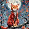 Red Cat On Tree Diamond Painting