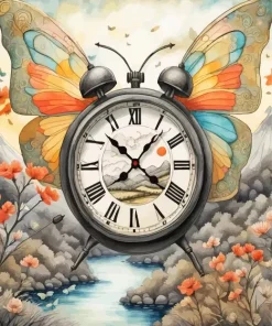 Retro Butterfly Clock Diamond Painting