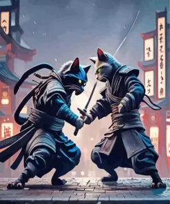 Samurai Cats Fighting Diamond Painting