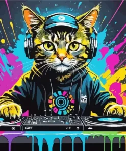 Splatter Dj Cat Diamond Painting