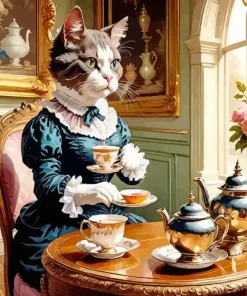 Vintage Cat Drinking Tea Diamond Painting