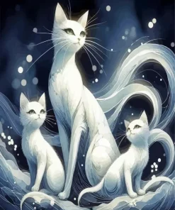 White Cat Family Diamond Painting