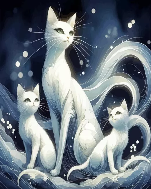 White Cat Family Diamond By Numbers White Cat Family Diamond Painting