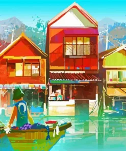 Animated Fishing Village Diamond Painting