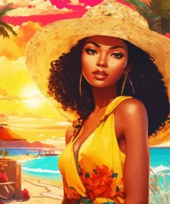 Black Girl On Beach Diamond Painting