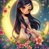 Black Hair Girl On The Moon Diamond Painting