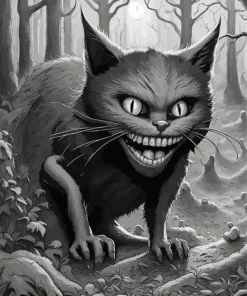 Black Scary Smiling Cat Art Diamond Painting