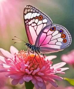 Butterfly On Pink Flower Diamond Painting