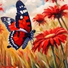 Butterfly On Red Flower Art Diamond Painting