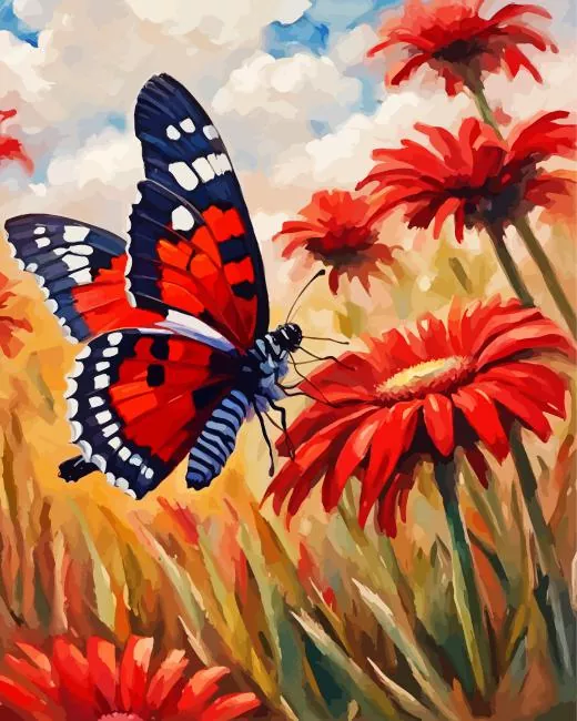 butterfly on red flower art Diamond Paints Butterfly On Red Flower Art Diamond Painting