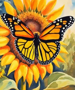 Butterfly On Sunflower Diamond Painting